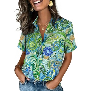 Zeagoo Button Down Shirts for Women Short Sleeve Tops Dressy Casual Blouses(Yg2-multicolored)