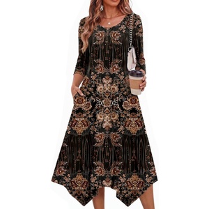 Zeagoo Midi Dresses Women 2026 Dress 3/4 Sleeve Casual Dresses with Pockets A Line Summer Beach Sundress(Mz770)