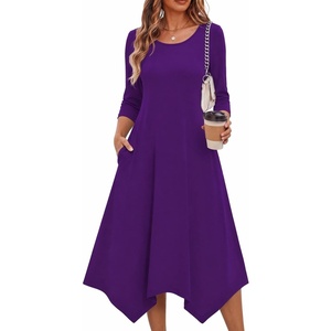 Zeagoo Midi Dresses Women 2026 Dress 3/4 Sleeve Casual Dresses with Pockets A Line Summer Beach Sundress(Purple)