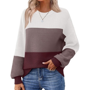 Zeagoo Sweaters for Women Cotton Loose Fit Chunky Knit Casual Fall Outfits(Colorblock 284)