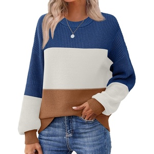 Zeagoo Sweaters for Women Cotton Loose Fit Chunky Knit Casual Fall Outfits(Colorblock 458)
