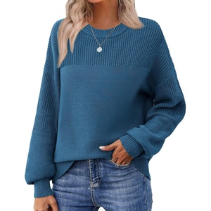 Zeagoo Sweaters for Women Cotton Loose Fit Chunky Knit Casual Fall Outfits(Lake Blue)