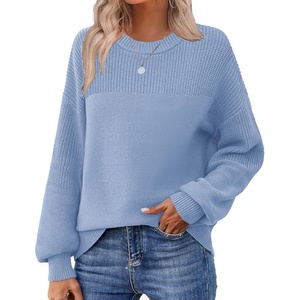 Zeagoo Sweaters for Women Cotton Loose Fit Chunky Knit Casual Fall Outfits(Light Blue)