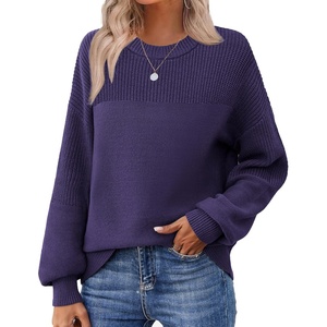 Zeagoo Sweaters for Women Cotton Loose Fit Chunky Knit Casual Fall Outfits(Purple)