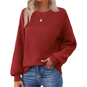 Zeagoo Sweaters for Women Cotton Loose Fit Chunky Knit Casual Fall Outfits(Red)