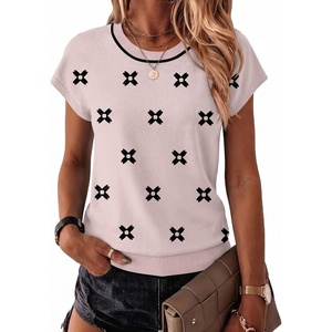Zeagoo Sweaters for Women Tops Short Sleeve Crewneck Basic Fashion Clothing(Black Floral-jh455)