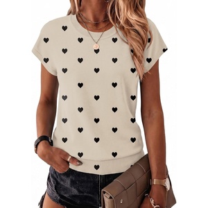 Zeagoo Sweaters for Women Tops Short Sleeve Crewneck Basic Fashion Clothing(Love Print-khaki Ax72)