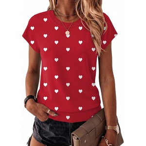Zeagoo Sweaters for Women Tops Short Sleeve Crewneck Basic Fashion Clothing(Love Print-red Ax71)