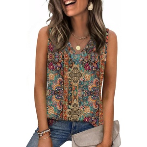 Zeagoo Tank Top for Women V Neck Loose Fit Sleeveless Summer Tops Shirts(01 Multicolor 721)