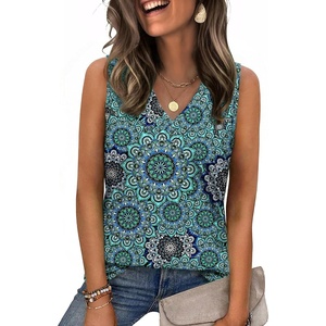 Zeagoo Tank Top for Women V Neck Loose Fit Sleeveless Summer Tops Shirts(Floral Blue 858)