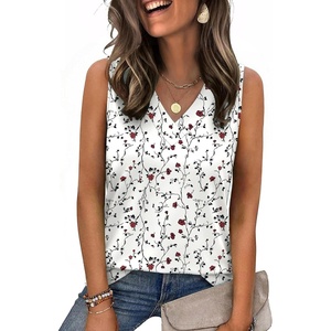 Zeagoo Tank Top for Women V Neck Loose Fit Sleeveless Summer Tops Shirts(Floral Print-sf224)