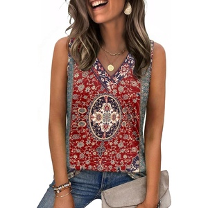 Zeagoo Tank Top for Women V Neck Loose Fit Sleeveless Summer Tops Shirts(Floral Red 870)