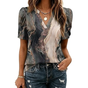 Zeagoo Women Blouses Puff Short Sleeve Tops V Neck Dressy Casual Spring Shirts Boho Floral Cute Clothes 2026(Cx278-multicolored)