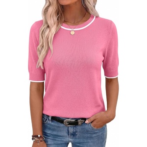 Zeagoo Women Short Sleeve Sweater Summer Crew Neck Dressy Casual Tops(Hot Pink)