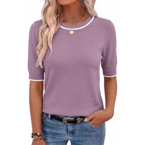 Zeagoo Women Short Sleeve Sweater Summer Crew Neck Dressy Casual Tops(Purple)