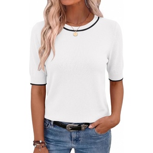 Zeagoo Women Short Sleeve Sweater Summer Crew Neck Dressy Casual Tops(White)