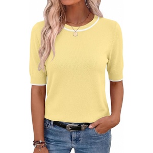 Zeagoo Women Short Sleeve Sweater Summer Crew Neck Dressy Casual Tops(Yellow)