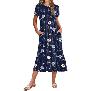 Zeagoo Women Summer Midi A Line Dress Short Sleeve Casual Flowy Tiered Beach Long Sundress with Pockets 2026 Vacation Travel(Bf318)