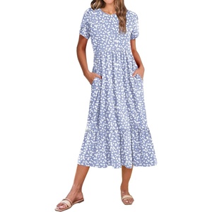 Zeagoo Women Summer Midi A Line Dress Short Sleeve Casual Flowy Tiered Beach Long Sundress with Pockets 2026 Vacation Travel(Jh529)