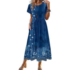 Zeagoo Women Summer Midi A Line Dress Short Sleeve Casual Flowy Tiered Beach Long Sundress with Pockets 2026 Vacation Travel(Mz845)