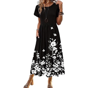 Zeagoo Women Summer Midi A Line Dress Short Sleeve Casual Flowy Tiered Beach Long Sundress with Pockets 2026 Vacation Travel(Sf100)