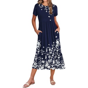 Zeagoo Women Summer Midi A Line Dress Short Sleeve Casual Flowy Tiered Beach Long Sundress with Pockets 2026 Vacation Travel(Sf103)