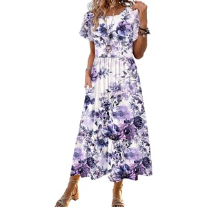 Zeagoo Women Summer Midi A Line Dress Short Sleeve Casual Flowy Tiered Beach Long Sundress with Pockets 2026 Vacation Travel(Wf119)