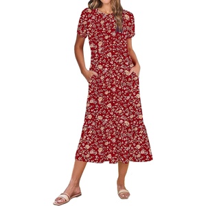 Zeagoo Women Summer Midi A Line Dress Short Sleeve Casual Flowy Tiered Beach Long Sundress with Pockets 2026 Vacation Travel(Xh546)