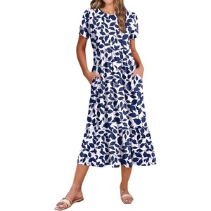 Zeagoo Women Summer Midi A Line Dress Short Sleeve Casual Flowy Tiered Beach Long Sundress with Pockets 2026 Vacation Travel(Zw522)