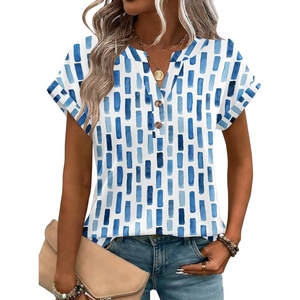Zeagoo Women Tops Short Sleeve T Shirts V Neck Dressy Casual Work Blouses(Cx329-blue)