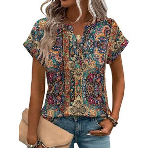 Zeagoo Women Tops Short Sleeve T Shirts V Neck Dressy Casual Work Blouses(Mz721-multicolored)