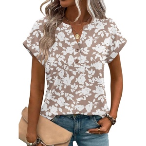 Zeagoo Women Tops Short Sleeve T Shirts V Neck Dressy Casual Work Blouses(Sf295-beige)