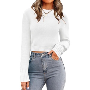 Zeagoo Women’s 2026 Fall Crewneck Cropped Sweaters Long Sleeve Knit Tops(A-white)