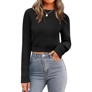 Zeagoo Women’s 2026 Fall Crewneck Cropped Sweaters Long Sleeve Knit Tops(Black)