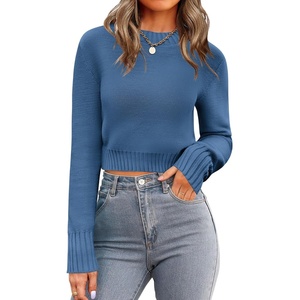 Zeagoo Women’s 2026 Fall Crewneck Cropped Sweaters Long Sleeve Knit Tops(Blue)