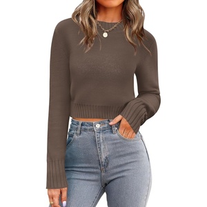 Zeagoo Women’s 2026 Fall Crewneck Cropped Sweaters Long Sleeve Knit Tops(Coffee)