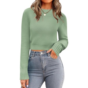 Zeagoo Women’s 2026 Fall Crewneck Cropped Sweaters Long Sleeve Knit Tops(Green)