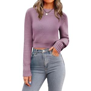 Zeagoo Women’s 2026 Fall Crewneck Cropped Sweaters Long Sleeve Knit Tops(Purple)