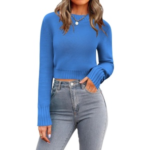 Zeagoo Women’s 2026 Fall Crewneck Cropped Sweaters Long Sleeve Knit Tops(Sky Blue)