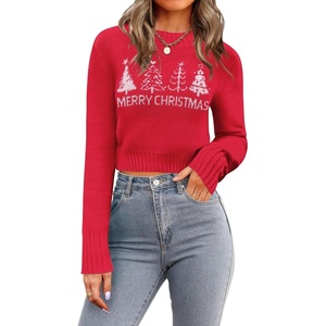 Zeagoo Women’s 2026 Fall Crewneck Cropped Sweaters Long Sleeve Knit Tops(Z-christmas Print)