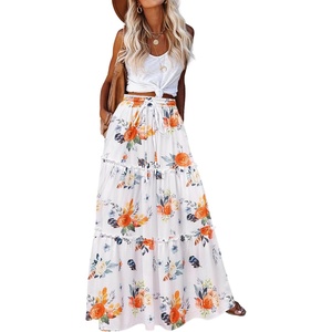 Zeagoo Womens Casual Maxi Skirts for Women 2026 High Waist Boho Skirts Floral Printed Long Flowy Skirt with Pockets(Red Floral)
