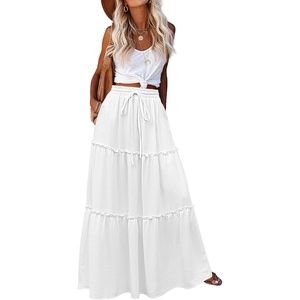 Zeagoo Womens Casual Maxi Skirts for Women 2026 High Waist Boho Skirts Floral Printed Long Flowy Skirt with Pockets(White)