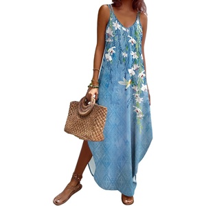 Zeagoo Women’s Casual Sundress Summer Maxi Sleeveless V Neck Split Boho Beach Dress Travel Vacation Dress with Pockets(05-floral)