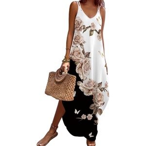 Zeagoo Women’s Casual Sundress Summer Maxi Sleeveless V Neck Split Boho Beach Dress Travel Vacation Dress with Pockets(Bf348)