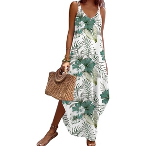 Zeagoo Women’s Casual Sundress Summer Maxi Sleeveless V Neck Split Boho Beach Dress Travel Vacation Dress with Pockets(Hf39)
