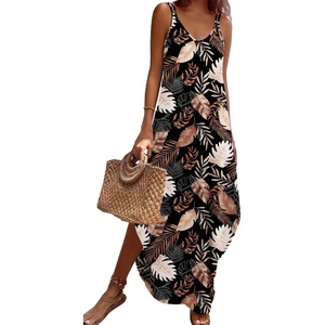 Zeagoo Women’s Casual Sundress Summer Maxi Sleeveless V Neck Split Boho Beach Dress Travel Vacation Dress with Pockets(Sp135)