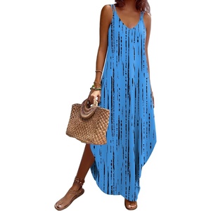 Zeagoo Women’s Casual Sundress Summer Maxi Sleeveless V Neck Split Boho Beach Dress Travel Vacation Dress with Pockets(Zr459)