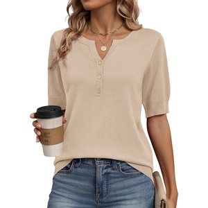 Zeagoo Women’s Short Sleeve Sweater 2026 Spring Summer Tops Clothes(Apricot)