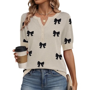 Zeagoo Women’s Short Sleeve Sweater 2026 Spring Summer Tops Clothes(Bow Black)