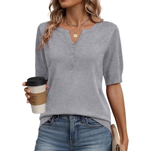 Zeagoo Women’s Short Sleeve Sweater 2026 Spring Summer Tops Clothes(Light Grey)